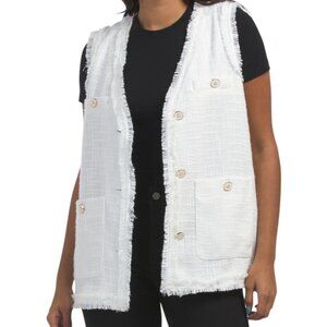 NEW BAGATELLE Pocket Vest With Frayed Trim XS